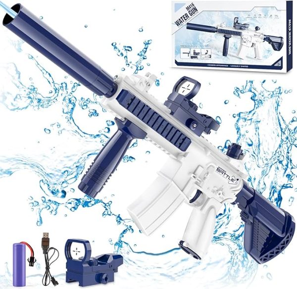 Electric Water Gun for Kids Adults Summer Outdoor Beach Swimming Pool Party Toys Automatic Squirt Gun with up to 32 Ft Blue